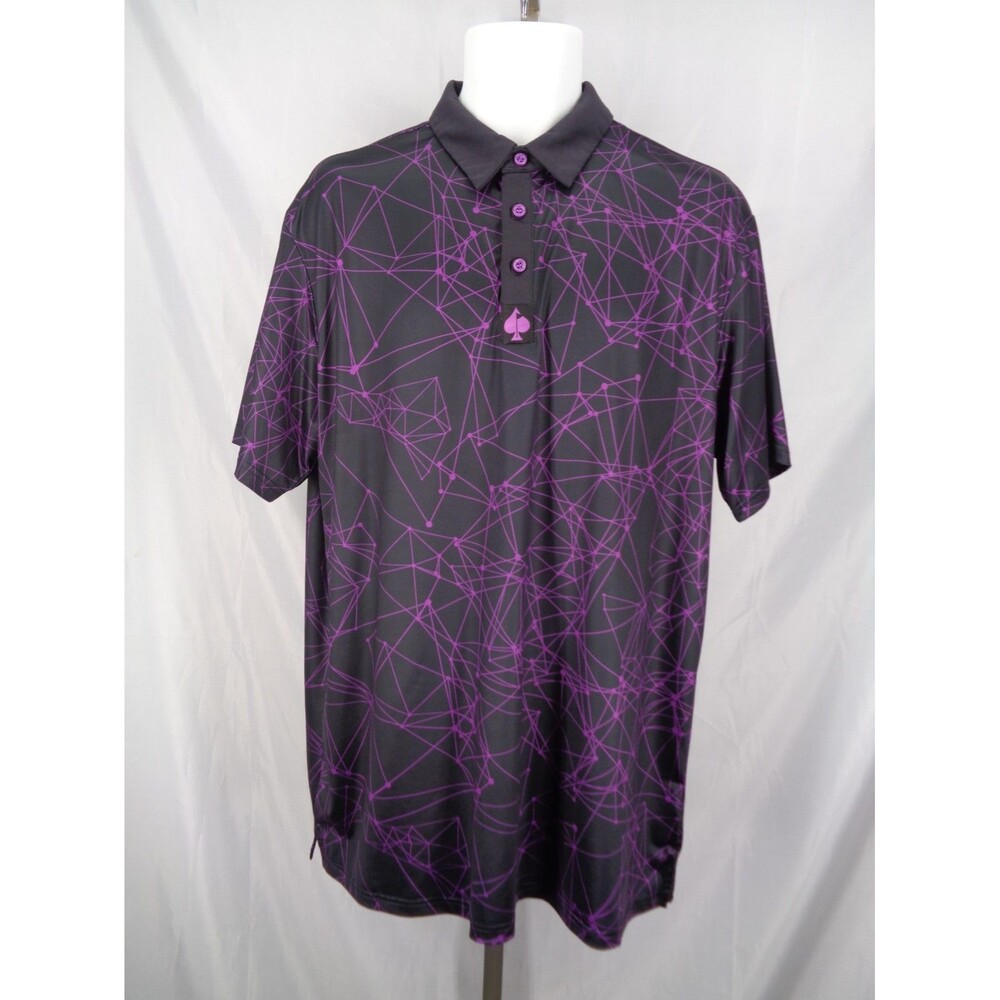 Pins & Aces Polo Shirt Mens Size XL Black Purple Geometric